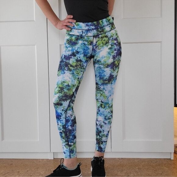 Athleta Hypersonic Sonar Tight Blue Green Watercolor Print S - Picture 1 of 7